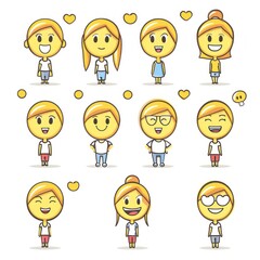A collection of cartoon-style characters with various expressions and hairstyles.