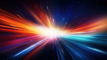Abstract background of bright light streaks in blue and orange hues.