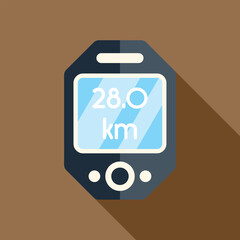 Electronic device showing distance in kilometers for cycling or running workout with long shadow design