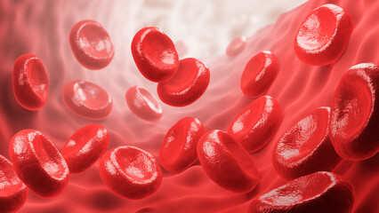 Red Blood Cell in an artery, Blood Flow, medical human health-care Concept Background, 3d rendering.