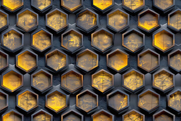 Seamless Texture of Honeycomb. Gold, Yellow and Black Honeycomb Pattern. Hexagonal Honeycomb Pattern. Tiles, Wallpaper, Decor