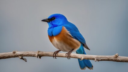 Fototapeta premium Vivid blue bird perched on a branch, showcasing colorful plumage against a soft background Perfect for wildlife enthusiasts and nature themes
