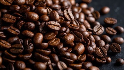 Obraz premium Rich coffee beans, perfect for brewing aromatic beverages ideal for cafes or personal enjoyment, enhancing daily rituals