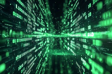 Obraz premium Green Dark Binary Code with Data Streaming Background created with Generative AI