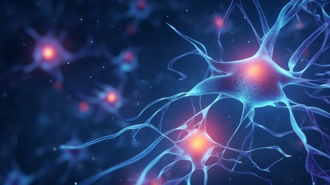 Brain activity firing neurons triggering biology chemical receptor cell dendrite, electrical nerve signal, neurotransmitter