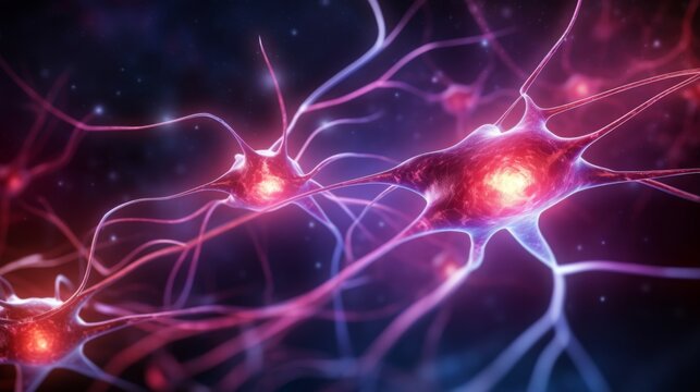 Brain activity firing neurons triggering biology chemical receptor cell dendrite, electrical nerve signal, neurotransmitter