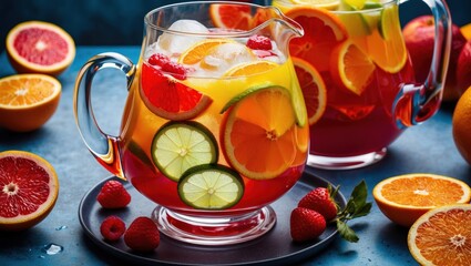 Refreshing fruit punch featuring vibrant citrus slices and berries, ideal for summer gatherings, parties, or festive occasions