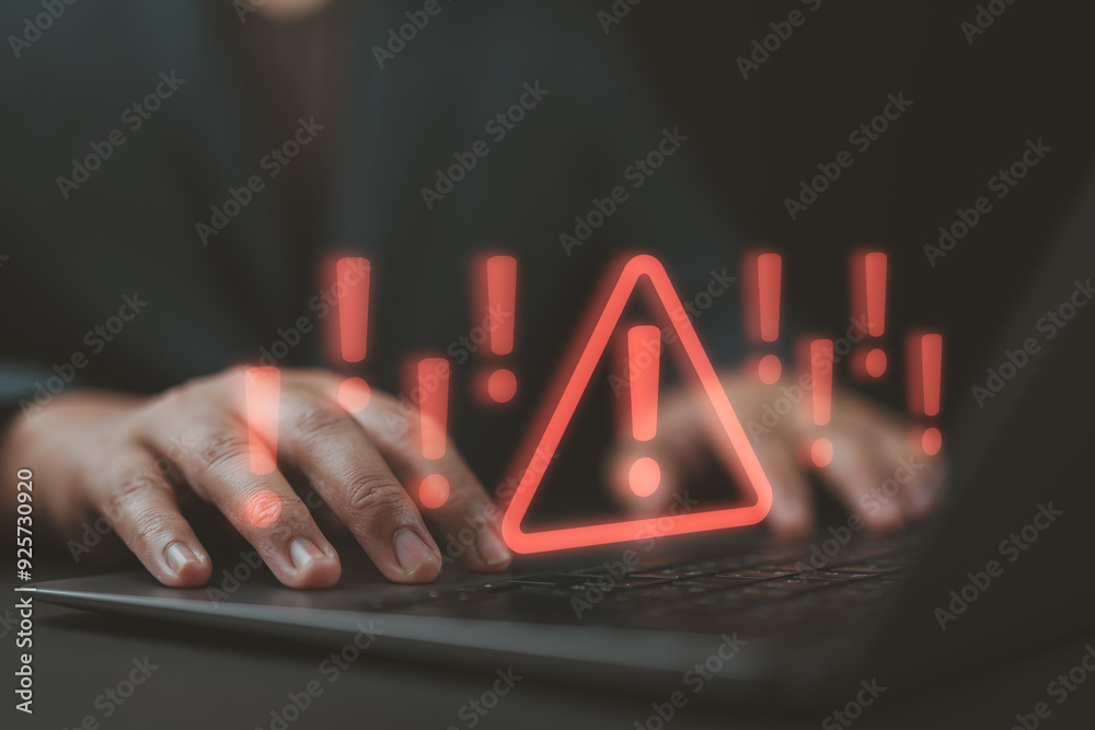 Poster cybersecurity, internet cyber crime, system alert warning. malicious software, threat, virus or comp