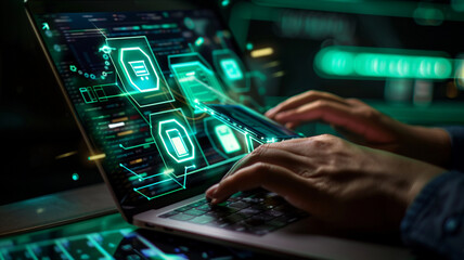 person typing on a laptop computer generated by AI technology
