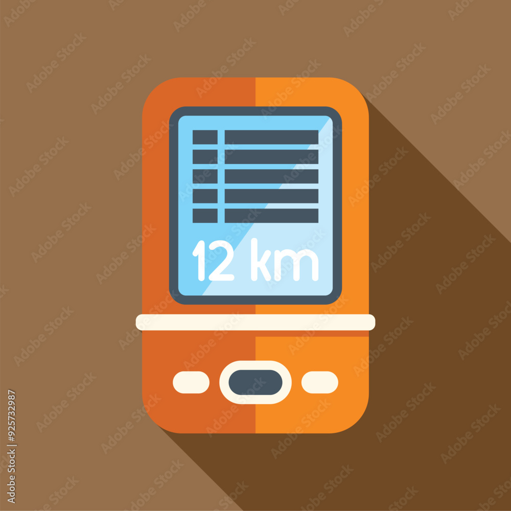 Poster gps navigation device with twelve kilometers distance and empty lines for text on screen