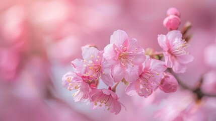 Selective focus of Beautiful cherry blossom with fading into pastel pink sakura flower,full bloom a spring