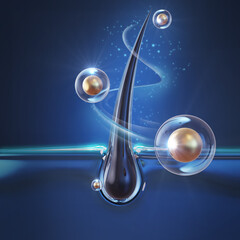 Nourish hair of shampoo or Oil Vitamin serum. Repair damaged hair concept, 3d rendering.