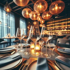 Wine Glasses Elegantly Arranged in Restaurant