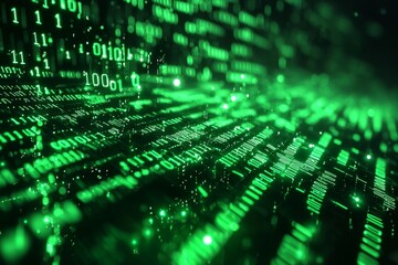 Green Dark Binary Code with Data Streaming Background created with Generative AI