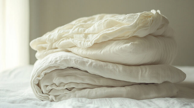 Making a bed with fresh linens.