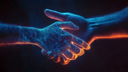 Hand Reaching for Holographic Handshake Icon Symbolizing Partnership and