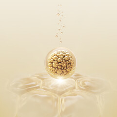 Cosmetic serum Oil drop on skin cell, Skin Repair, moisturizer, collagen serum, Exosome with Skin...