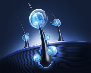 Nourish hair of shampoo or Oil Vitamin serum. Repair damaged hair concept, 3d rendering.