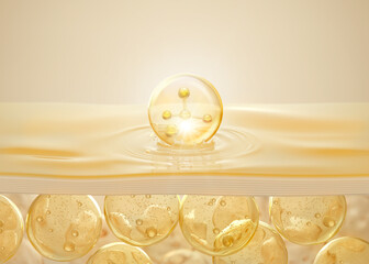 Cosmetic serum Oil drop on Saggy skin cell, Skin Repair, moisturizer, collagen serum, advertising...
