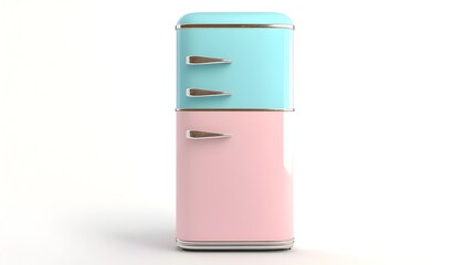 Retro Pastel Colored Chrome Refrigerator 3D Rendering on White Background
