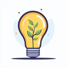 A creative illustration of a light bulb with a sprouting plant, symbolizing ideas, growth, and sustainability in nature.