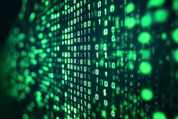 Obraz premium Green Dark Binary Code with Data Streaming Background created with Generative AI