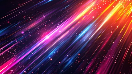Fototapeta premium Abstract background with bright diagonal lines and glowing particles.