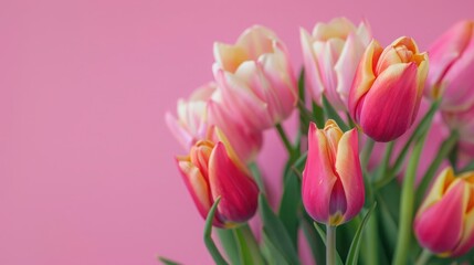Tulips flower on pink background with beautiful tulips for Mother's Day