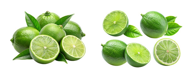 Lime Fruit with Leaf and Clipping Path &ndash; Transparent PNG