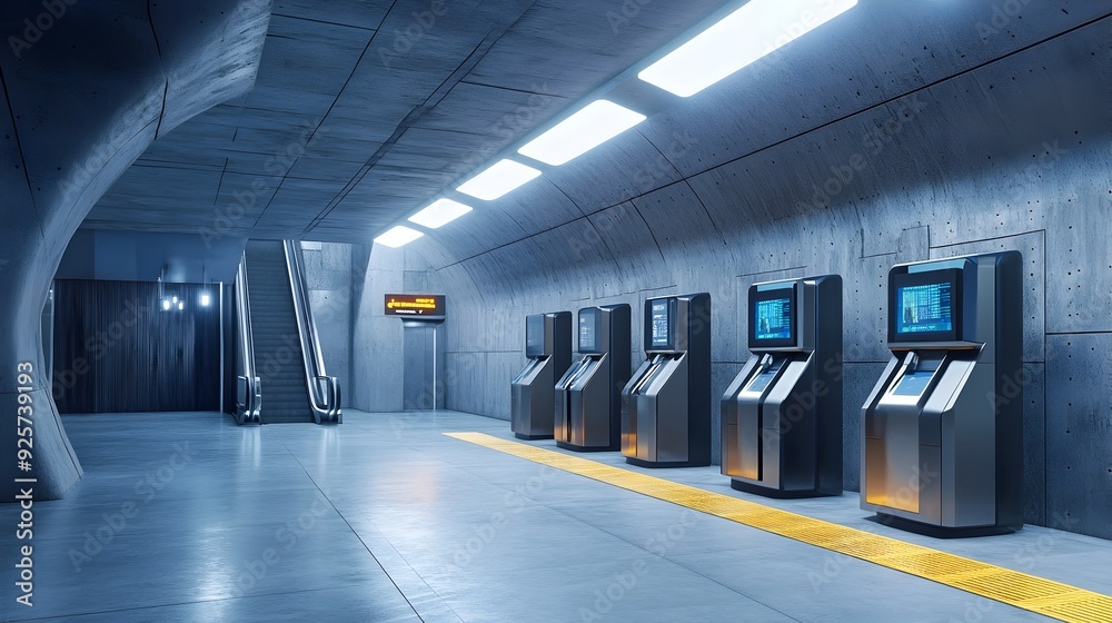 Poster Sleek and Automated Metro Station with Minimalist Design