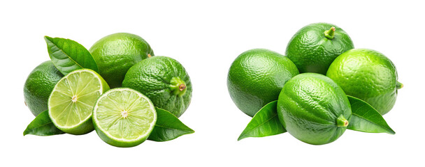 Lime Fruit with Leaf and Clipping Path &ndash; Transparent PNG