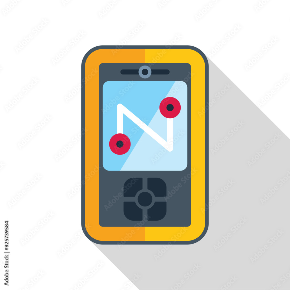 Poster gps navigator displaying route on screen with two markers in yellow case