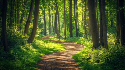 Obraz premium Serene Green Forest with Winding Path - Stunning Nature Photography