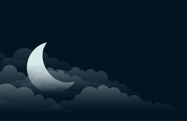 night sky background with moon stars and clouds in papercut style