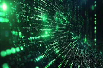 Green Dark Binary Code with Data Streaming Background created with Generative AI