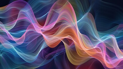 Fototapeta premium Colorful abstract waves of light creating a dynamic, flowing pattern against a dark background. Perfect for modern and creative designs.