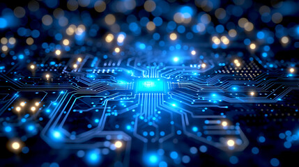 Futuristic Digital Technology background with circuit, line, cyber Blue color background, network global concept