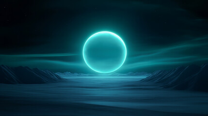 Fototapeta premium A surreal depiction of a glowing sphere illuminating a dark landscape, evoking a sense of mystery and tranquility.