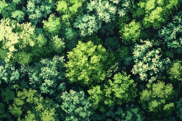 Fototapeta premium A green forest with trees and bushes, top view,No house 