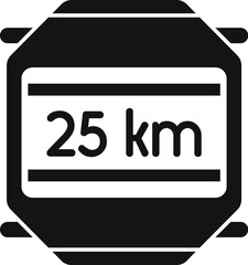 Black simple icon of a smartwatch showing 25 kilometers on the screen