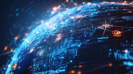 A digital globe with interconnected business hubs, symbolizing global innovation.