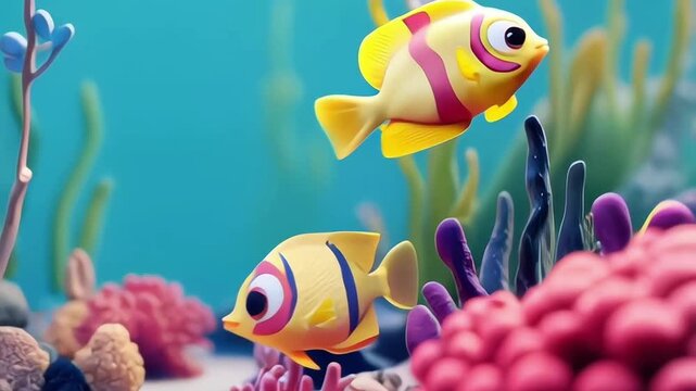 3D cartoon underwater world featuring playful sea creatures, coral reefs, and sunken treasures, with a high-quality backdrop enhancing the vibrant underwater adventure 