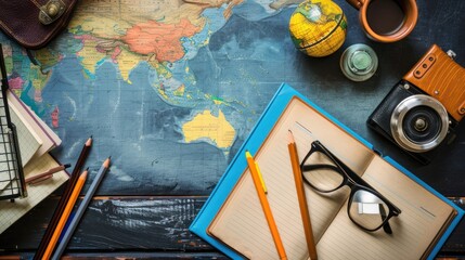Travel Planning Accessories on a World Map