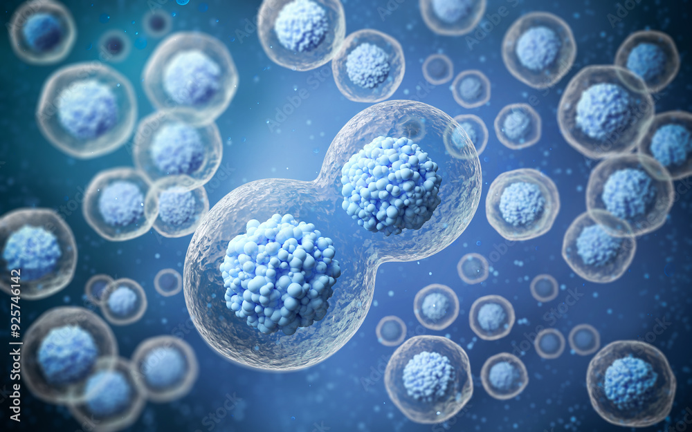 Wall mural 3d rendering of human cell or embryonic stem cell microscope background.