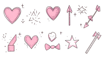 A set of hearts for valentine set of love hand drawing cute design illustration element simbol,Collection of artistic vector illustration of heart


