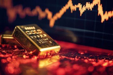 A gold bars with stock market chart