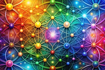 Vibrant colorful abstract background featuring interconnected nodes and swirling patterns, symbolizing unity, togetherness, and harmony within a diverse and thriving community.