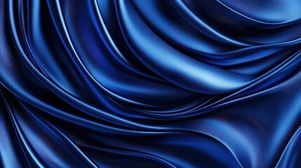 Fototapeta premium Luxurious blue satin fabric with flowing waves, perfect for backgrounds and design projects that need elegance and depth.