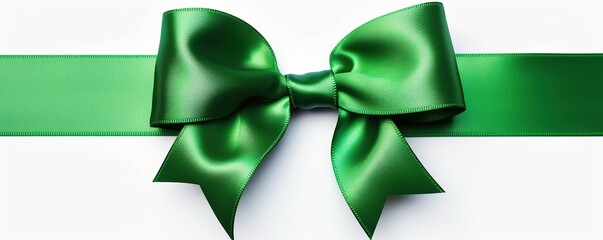Green Satin Bow on White Background