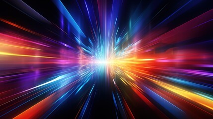 Abstract background with colorful lines converging towards a bright light source.